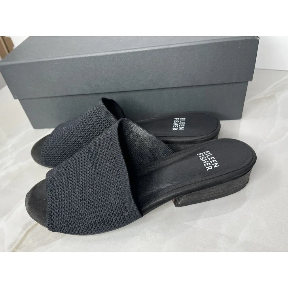 Eileen Fisher Noko Womens Slides Sz 6 Low Heel Black Stretch Slip-On Sandals